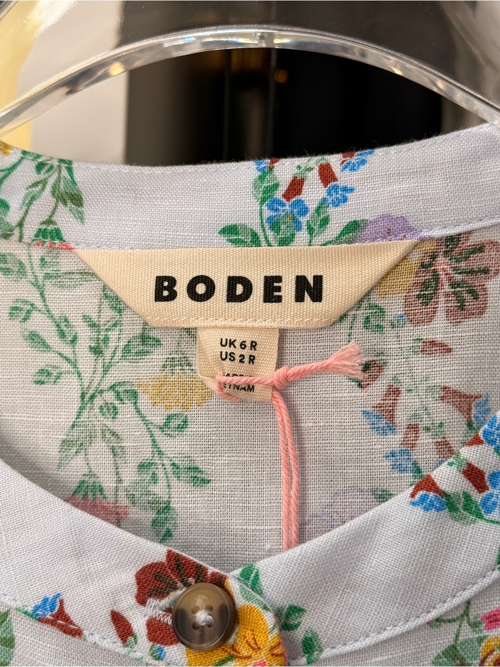Boden Arabella Linen Blend Dress in Ice Cube Blue Blossom Trail - Picture 2 of 10